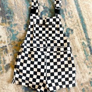 Adorable black & white checker short overall